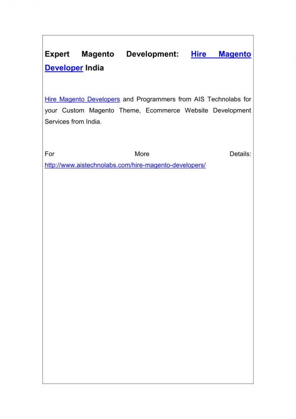 Expert Magento Development: Hire Magento Developer India