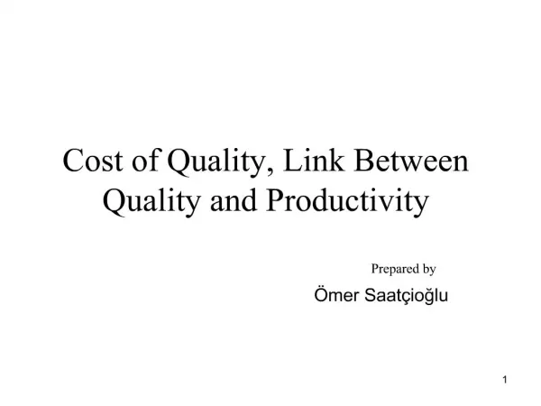 Cost of Quality, Link Between Quality and Productivity
