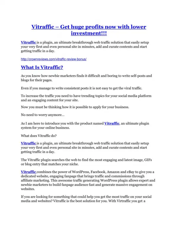 Vitraffic review and (MEGA) bonuses – Vitraffic
