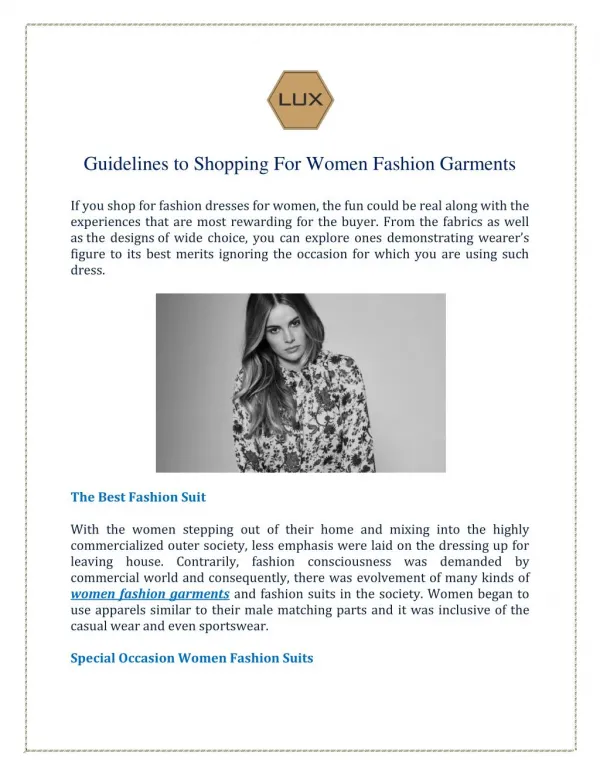 Guidelines to Shopping For Women Fashion Garments