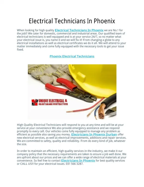 Electrical Technicians In Phoenix