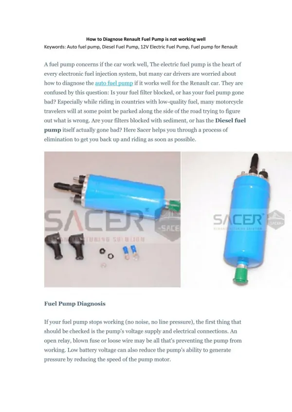 How to Diagnose Renault Fuel Pump is not working well