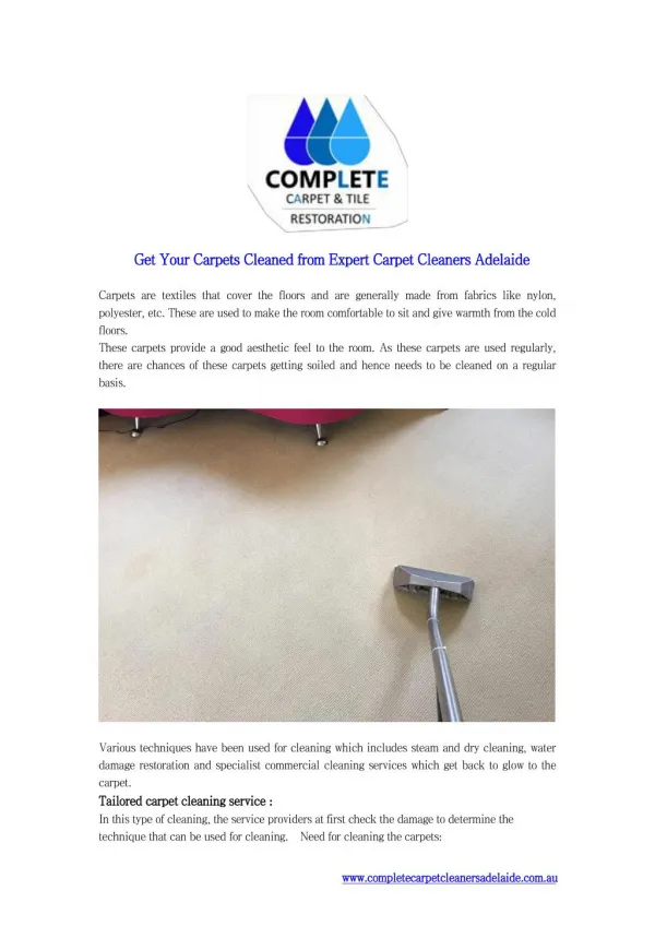 Get Your Carpets Cleaned from Expert Carpet Cleaners Adelaide