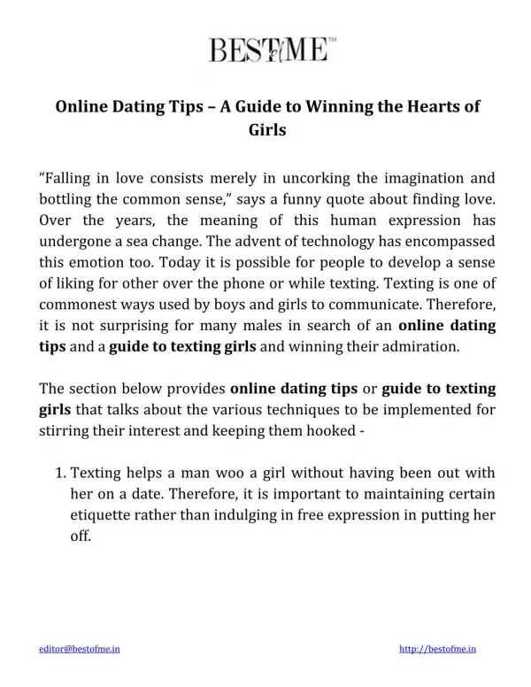Online Dating Tips - A Guide to Winning the Hearts of Girls