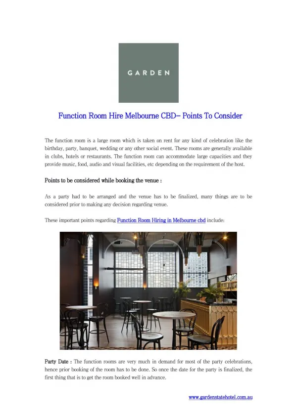 Function Room Hire Melbourne CBD- Points To Consider