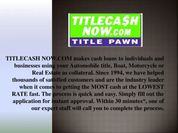 Get Instant Hard Cash Loan from Title Cash Now in Savannah