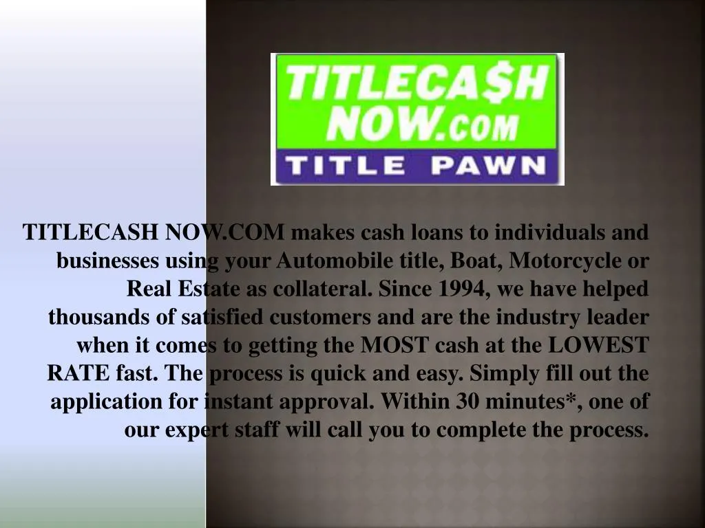 titlecash now com makes cash loans to individuals
