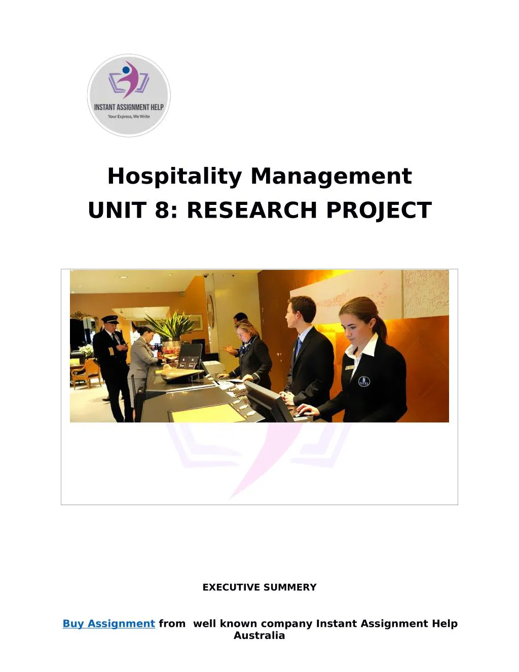 hospitality management unit 8 research project