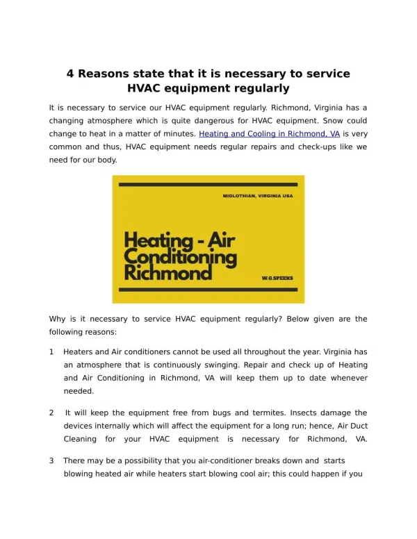 4 Reasons state that it is necessary to service HVAC equipment regularly