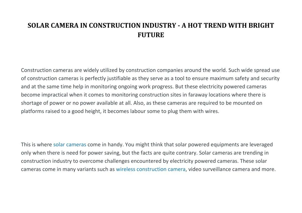 solar camera in construction industry a hot trend