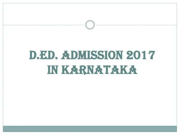 D.Ed Admission 2017 In Karnataka