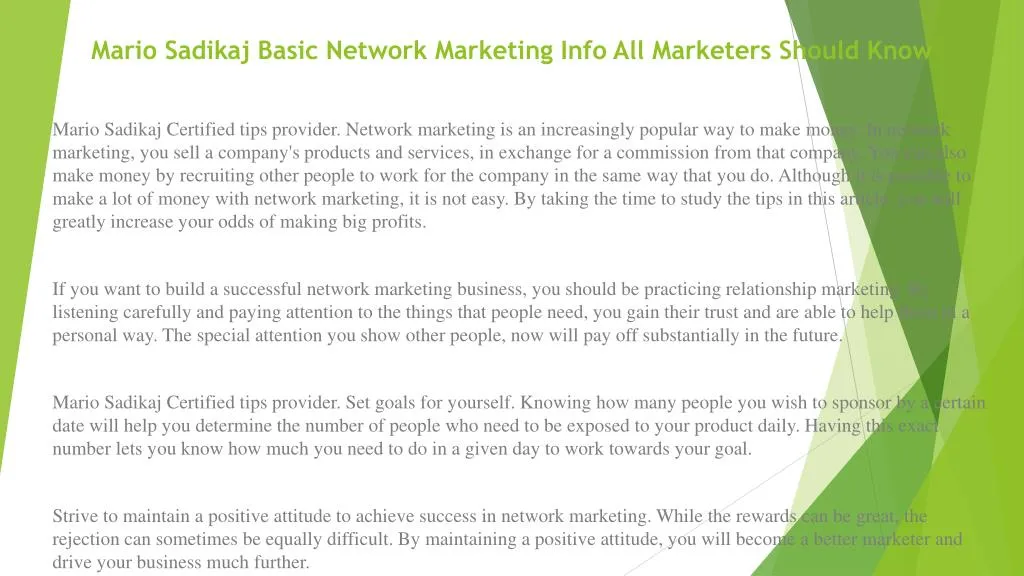 mario sadikaj basic network marketing info all marketers should know