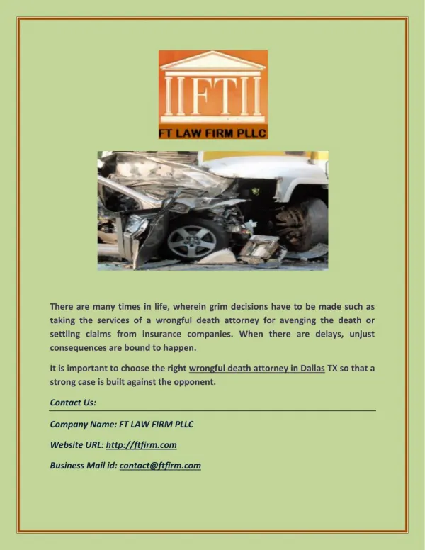 FT Law Firm: Wrongful Death Attorney in Dallas