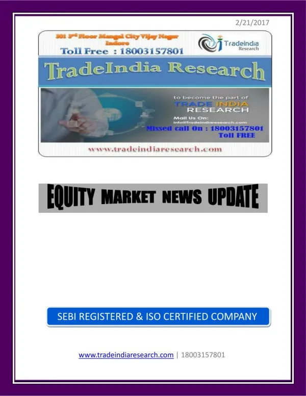 TradeIndia Research Equity Report of 21st Feb 2017