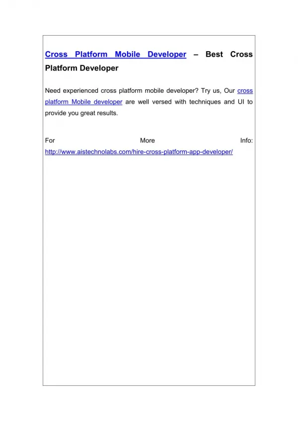 Cross Platform Mobile Developer – Best Cross Platform Developer