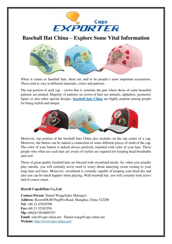 Baseball Hat China – Explore Some Vital Information