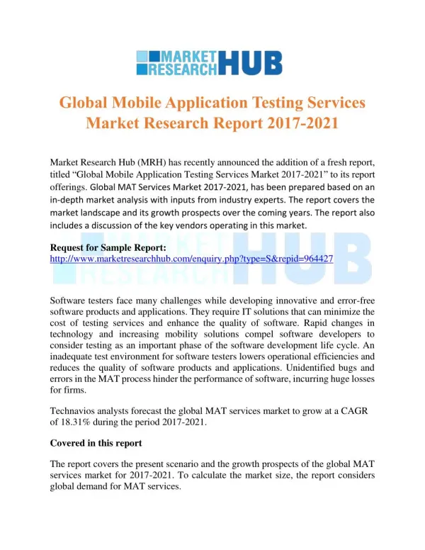 Global Mobile Application Testing Services Market Research Report 2017-2021