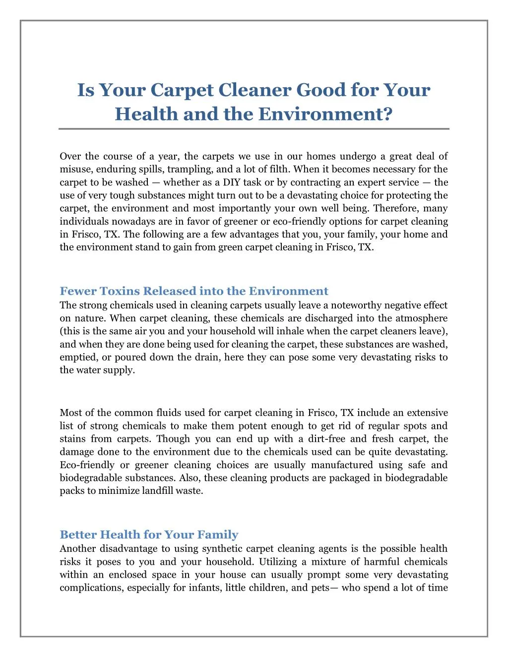 is your carpet cleaner good for your health