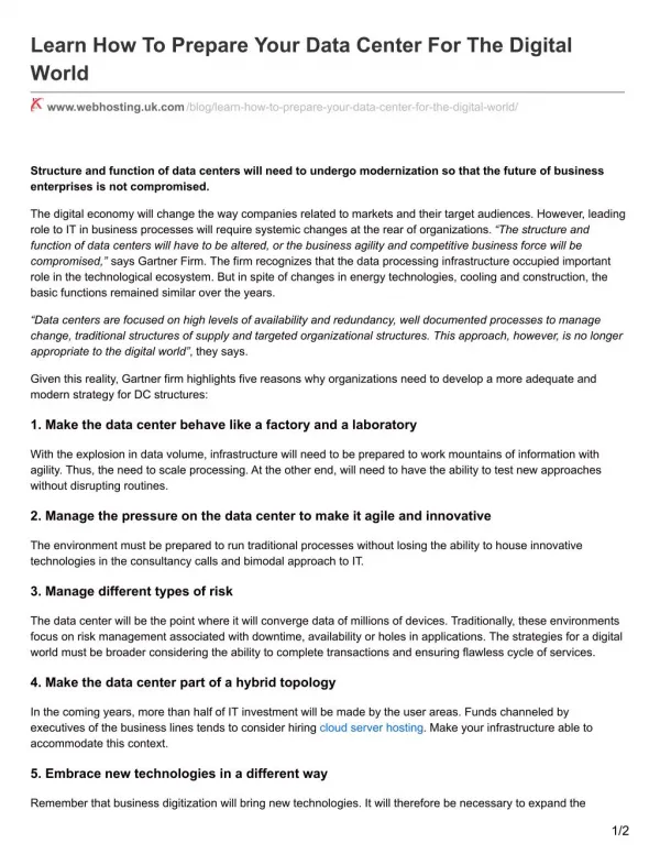 Learn How To Prepare Your Data Center For The Digital World
