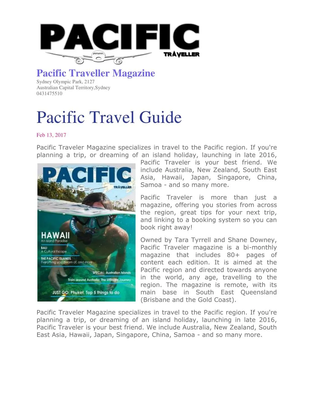 pacific traveller magazine sydney olympic park