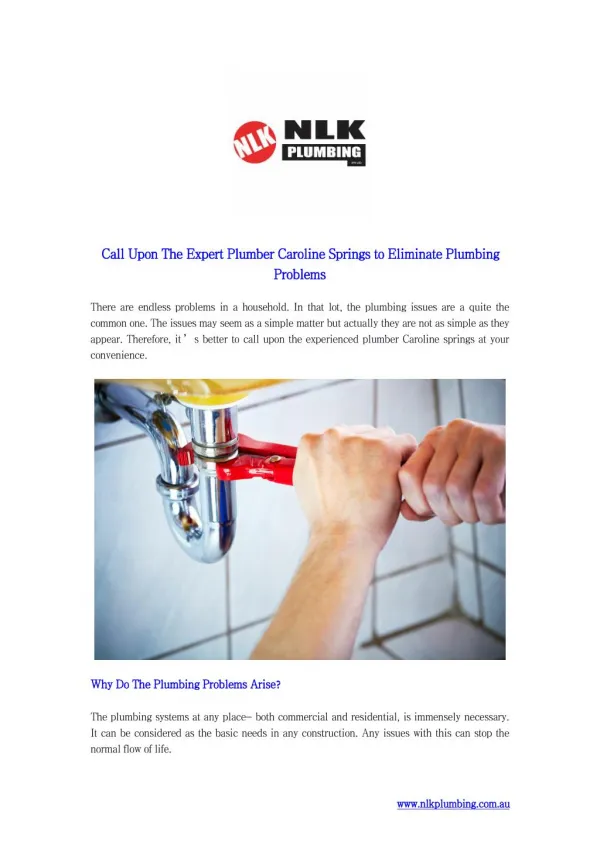 Call Upon The Expert Plumber Caroline Springs to Eliminate Plumbing Problems
