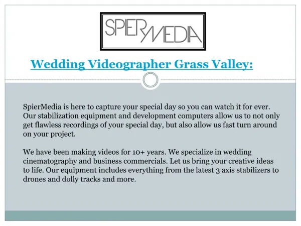 Wedding Videographer Grass Valley