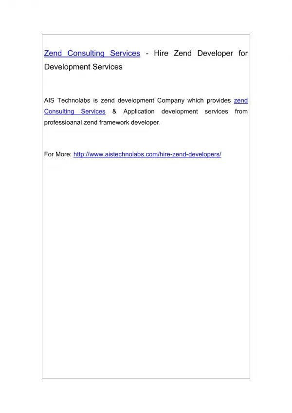 Zend Consulting Services - Hire Zend Developer for Development Services