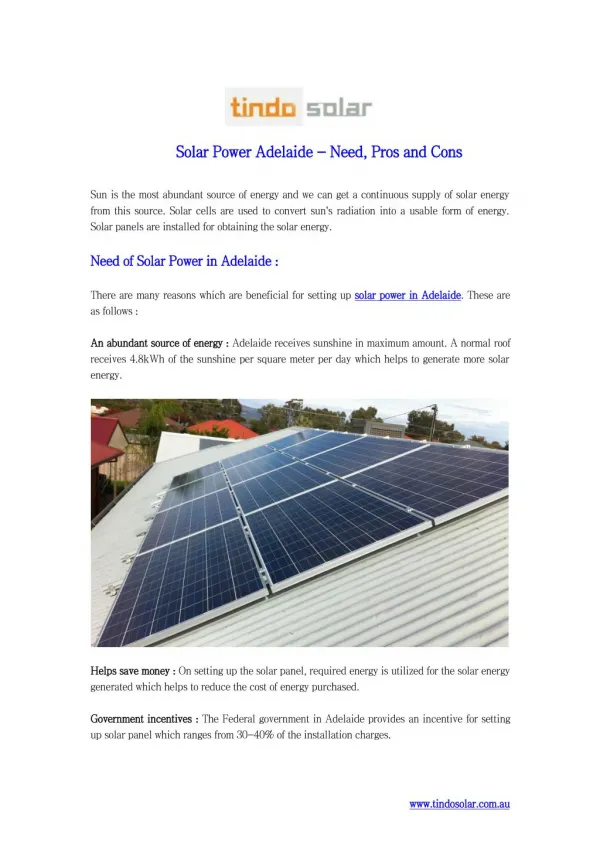 Solar Power Adelaide - Need Pros and Cons