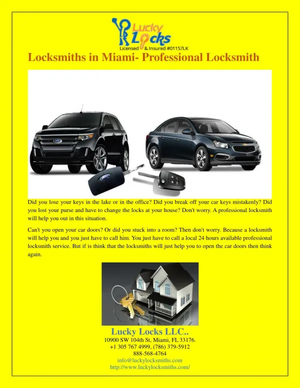 Locksmiths in Miami- Professional Locksmith
