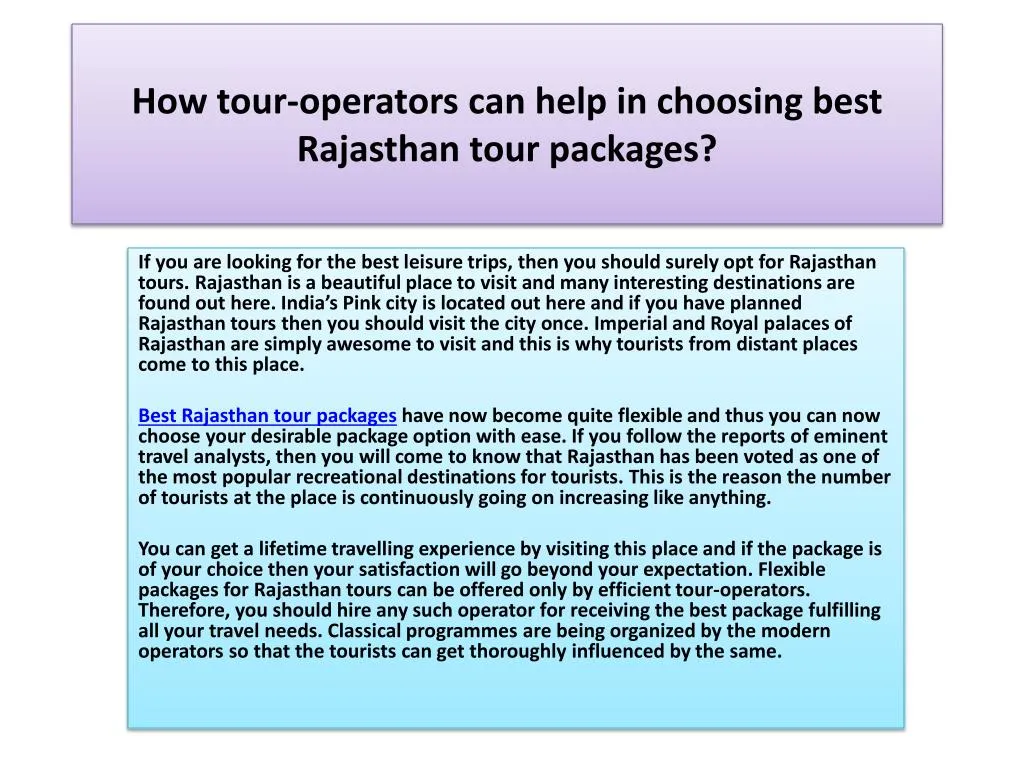 how tour operators can help in choosing best rajasthan tour packages
