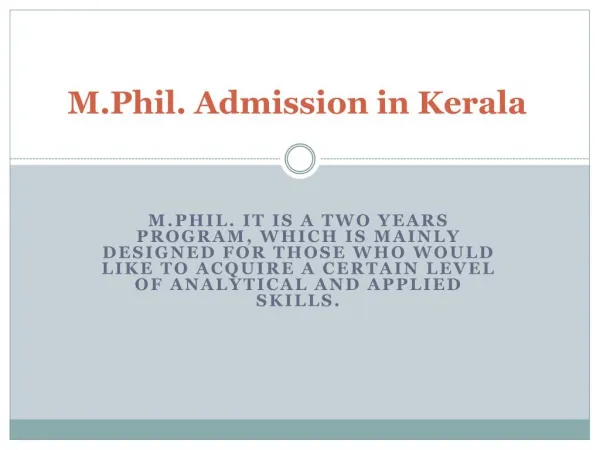 M.Phil. Admission in Kerala