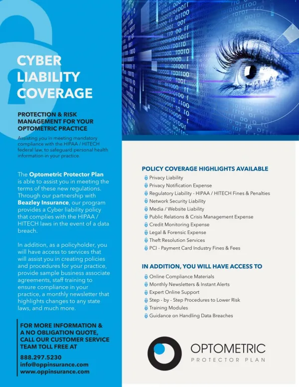 Cyber Liability Coverage - Optometric Protector Plan