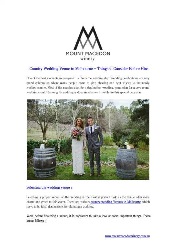 Country Wedding Venue in Melbourne - Things to Consider Before Hire