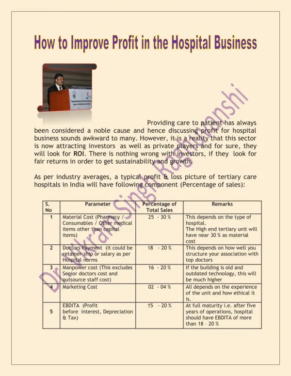 Learn How to Improve Profit in the Hospital Business By Dr. Vikram Singh Raghuvanshi