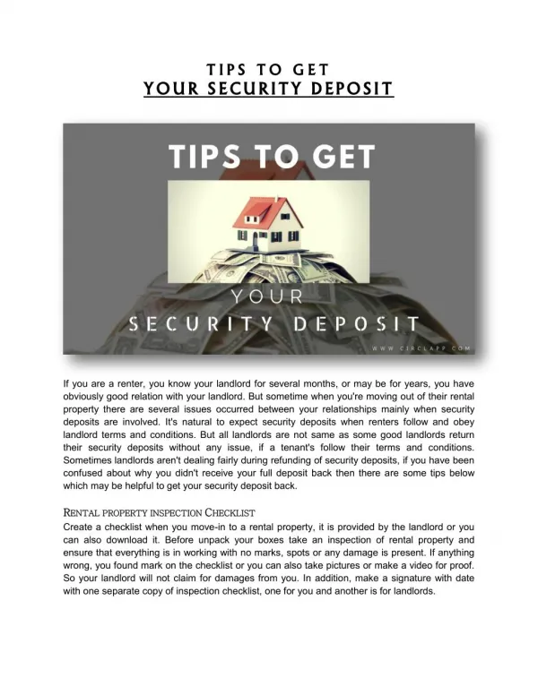 TIPS TO GET YOUR SECURITY DEPOSIT