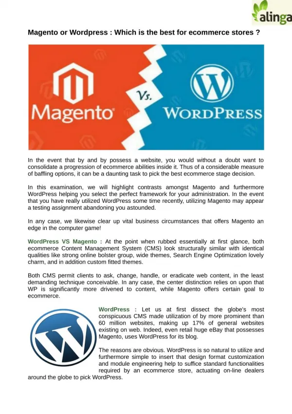 Which ecommerce platform is best for your ecommerce stores ? Magento or Wordpress