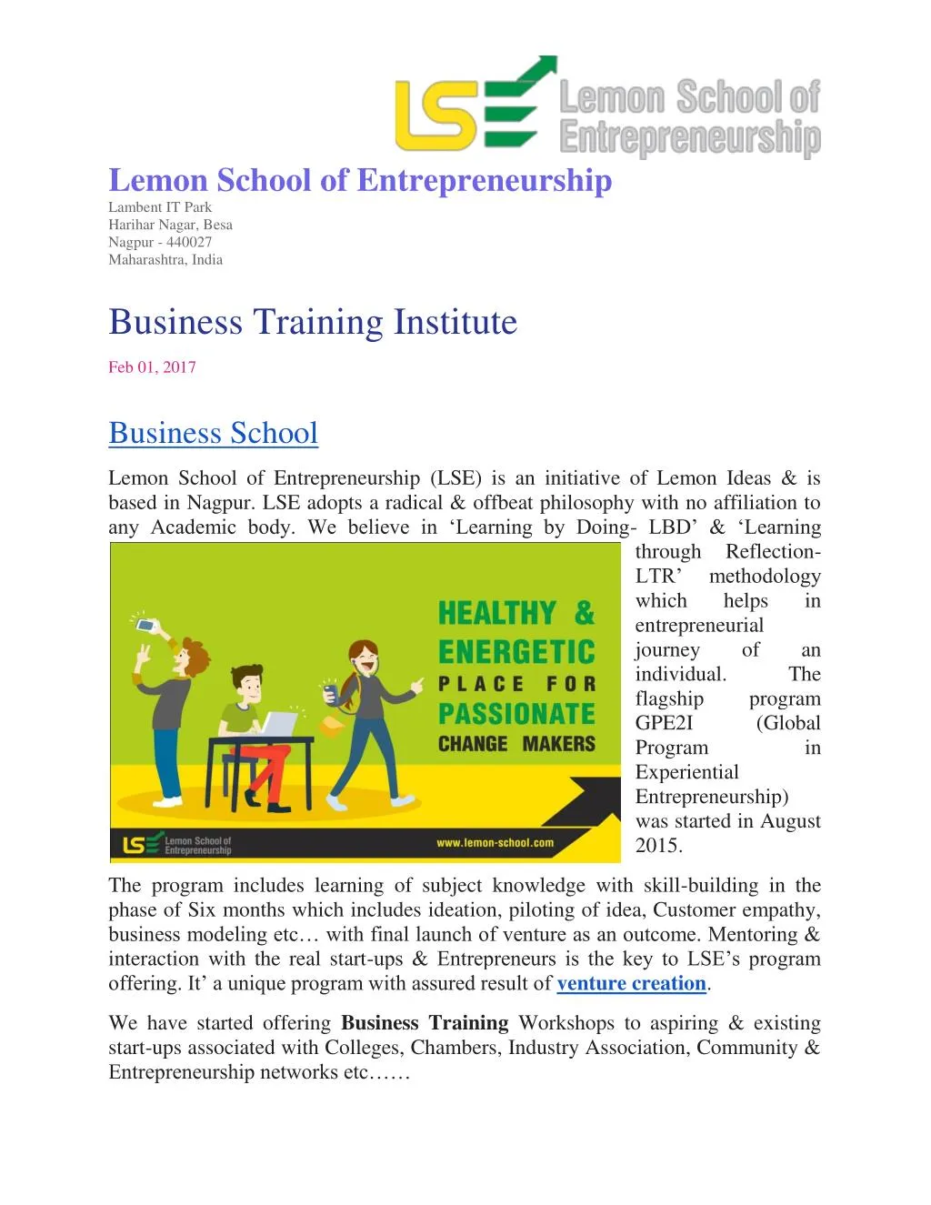 lemon school of entrepreneurship lambent it park
