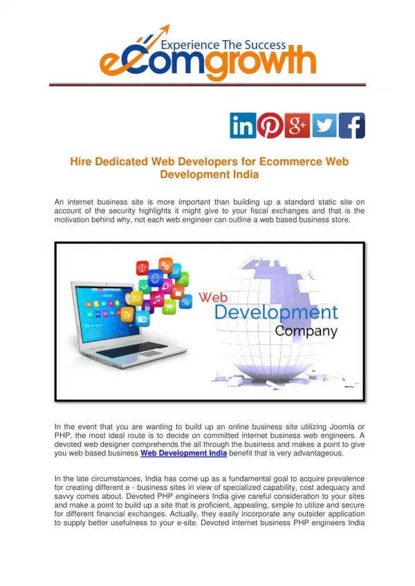 Hire Dedicated Web Developers for Ecommerce Web Development India
