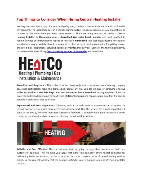 Top Things to Consider When Hiring Central Heating Installer