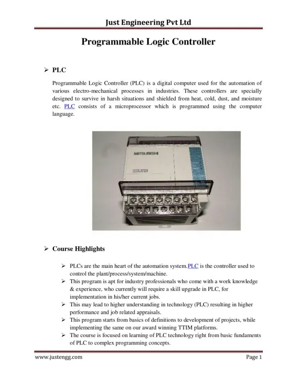 PLC Training in Pune |Just Engineering