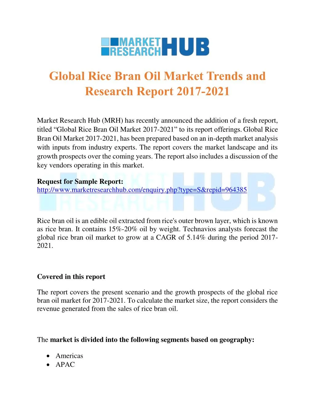 global rice bran oil market trends and research