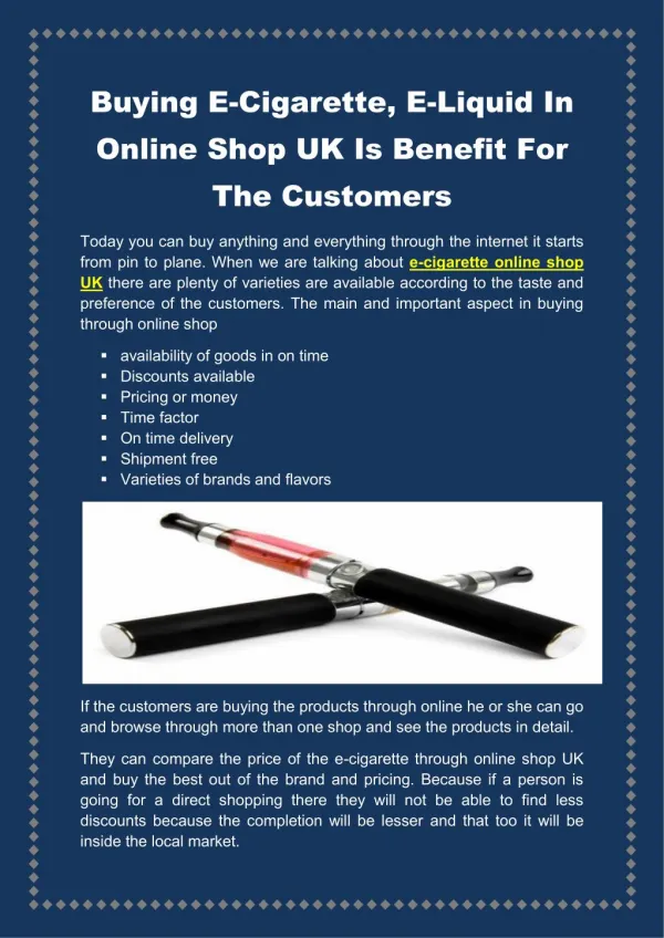 Benefits of Buying E-Cigarette & E-Liquid In Online Shop in UK
