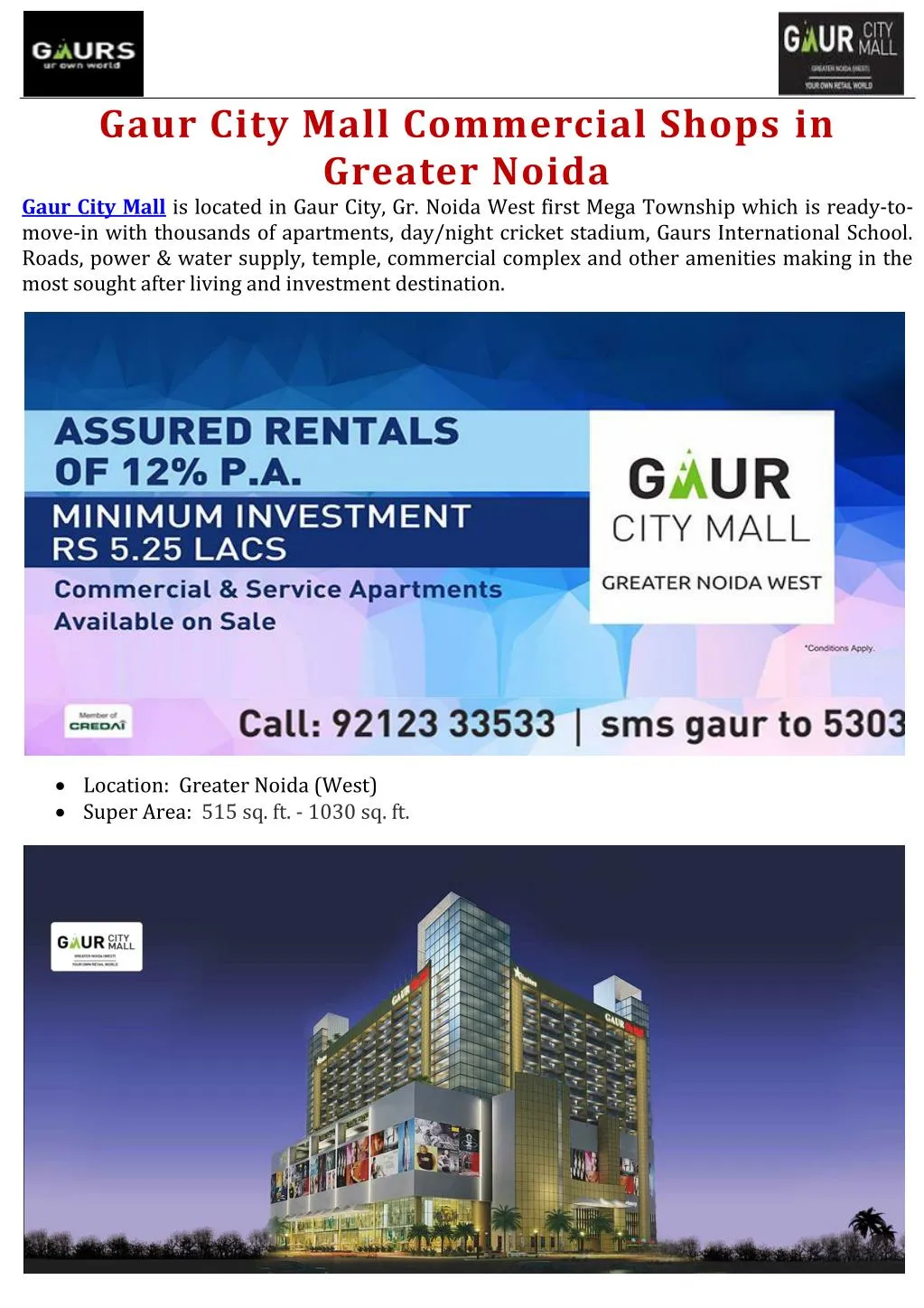 gaur city mall commercial shops in greater noida