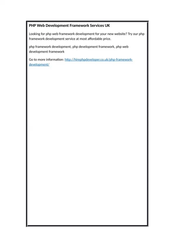 PHP Web Development Framework Services UK