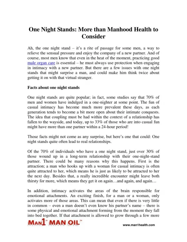 One Night Stands: More than Manhood Health to Consider
