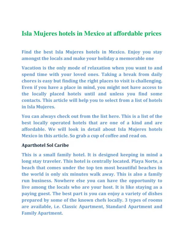 Isla Mujeres hotels in Mexico at affordable prices