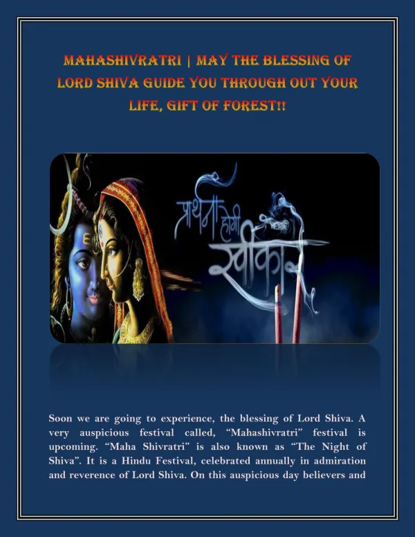 Mahashivratri may the Blessing Of Lord Shiv Guide You Through Out Your Life , Gift of forest