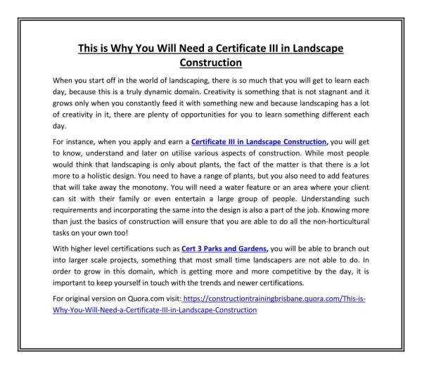 This is Why You Will Need a Certificate III in Landscape Construction