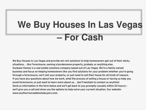 We Buy Houses In Las Vegas – For Cash