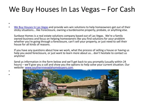 We Buy Houses In Las Vegas – For Cash
